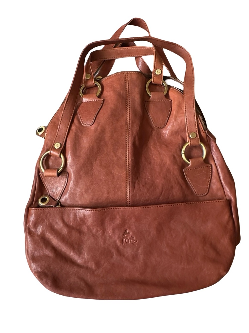 VTG FOR OPENNESS Leather Shoulder Tote Bag Cognac Brown Fold-Over Satchel